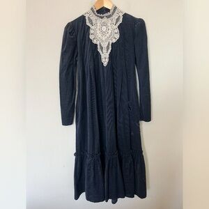 Gunne Sax by Jessica Navy Corduroy Lace Prairie Dress Interview with the Vampire